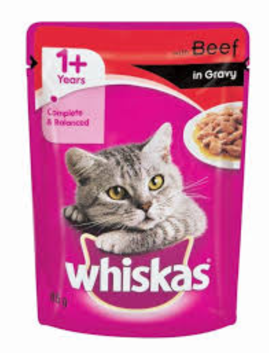WHISKAS POUCH BEEF IN GRAVY 85G